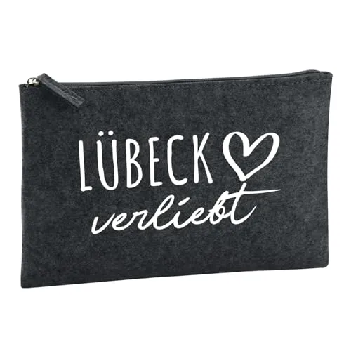 Huuraa Kulturbeutel Lübeck verliebt 1 Liter Charcoal Filz Kosmetiktasche Geschenkidee