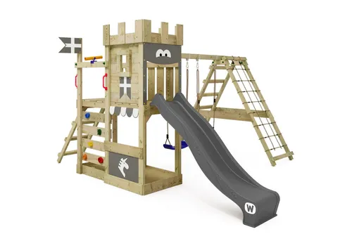 Wickey Spielturm DragonFlyer Stelzenhaus – Ritterburg mit Kletteranbau - Schaukel- und Kletterturm aus kesseldruckimprägniertem Massivholz, mit 10 Jahren Garantie* und kreativen Gestaltungsmöglichkeiten für unvergessliche Erlebnisse im Garten.