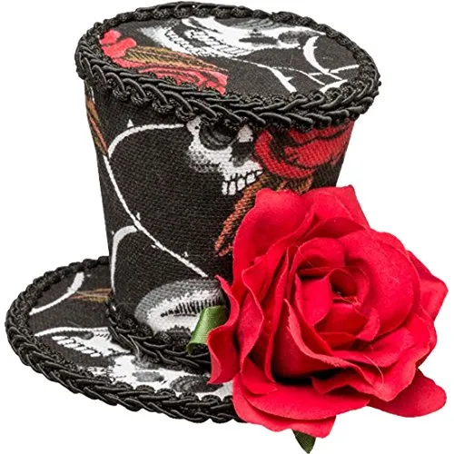 NET TOYS Sugar Skull Minizylinder La Catrina Minihut mit Rose Kleiner Zylinder Calavera Kopfschmuck Dia de los Muertos Fascinator Tag der Toten Totenfest Zylinderhut Halloween