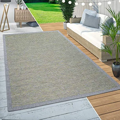 Paco Home In-& Outdoor Teppich Balkon Terrasse Küchenteppich Modernes Bordüren Design Grün, Grösse:200x350 cm