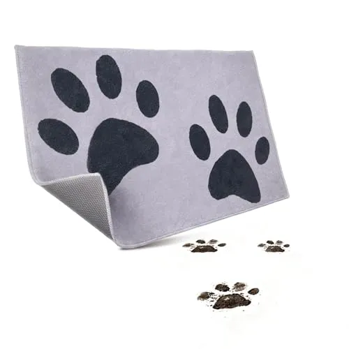 Omtofo Schmutzfangmatte Innen 80x50cm, rutschfeste Und Pflegeleichte Fußmatte Mit Saugfähiger Oberfläche Für Hunde, Eingangsbereich, Haustür Und Flur, Grau