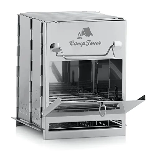 CampFeuer Edelstahl Faltgrill – Mobiler Campinggrill für Outdoor - Campinggrill aus Edelstahl, klappbar und transportabel. Ideal für Ausflüge, Picknicks und Reisen mit einer Grillfläche von 19 x 19 cm.