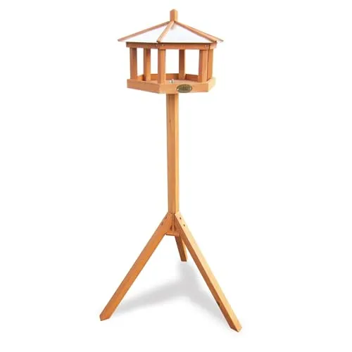 Vogelhaus Habau Rotdrossel mit Ständer – Beige, Ø40x28cm - Sechseckiges Futterhaus für heimische Vögel, wetterfest mit verzinktem Dach, ideal für Garten oder Balkon. Inklusive stabilen Standfuß für optimale Beobachtung der Vögel.