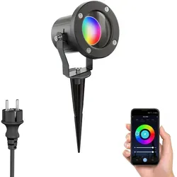 Ledscom.de Gartenstrahler MIBU mit Smart Home RGBW GU10 LED Lampe - Edelstahl Gartenstrahler für außen mit schwenkbarem Kopf, IP55 Schutz und Smart Home Steuerung. Ideal für individuelle Lichtgestaltung und einfache Installation im Garten.