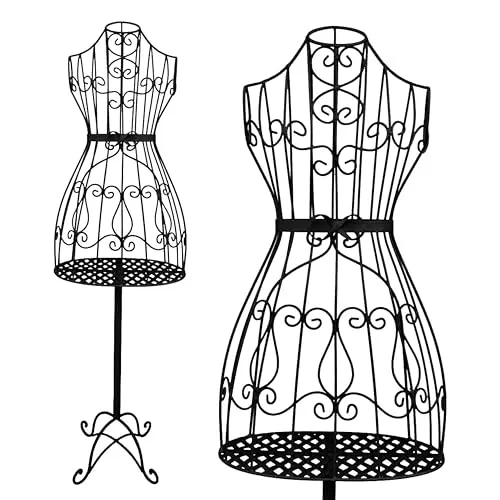 PrimoLiving Metall Schneiderpuppe Mila in Schwarz mit Stauraumfach - Vintage Kleiderpuppe - ideal als weibliche Schaufensterpuppe oder Kleiderständer - P-14196