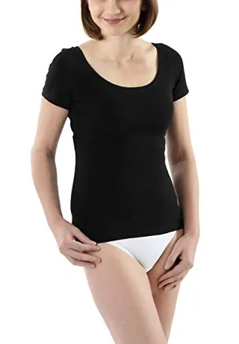 ALBERT KREUZ Damen Unterhemd Stretch-Baumwolle schwarz Größe XXL (44-46) - Hochwertiges Damenunterhemd mit tiefem Rundausschnitt, ideal für Business und Freizeit. Aus feiner Stretch-Baumwolle für optimalen Tragekomfort und perfekten Sitz. Kurze Ärmel schützen hygienisch und vermeiden Flecken.