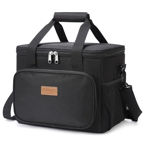 Lifewit 15L 24 Dosen Kühltasche klein unterwegs, Isolierte Cooler Bag Lunchtasche faltbar für Herren und Damen, wasserdichte Thermotasche Umhänge für Essen, Bier, Arbeit, Strand, Reise, Schwarz