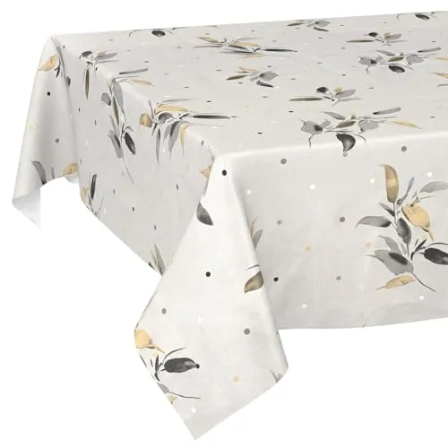 Wachstuchtischdecke Tischdecke abwaschbar Wachstischdecke pflegeleicht wasserabweisend Lotuseffekt Gartentischdecke Silberblat 90 x 130 cm Schnittkante