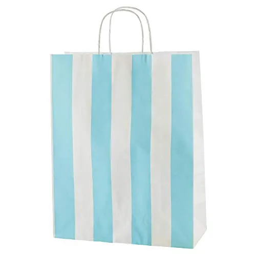 Thepaperbagstore 20 blau-weiß gestreifte Papiertüten 25 x 11 x 31 cm