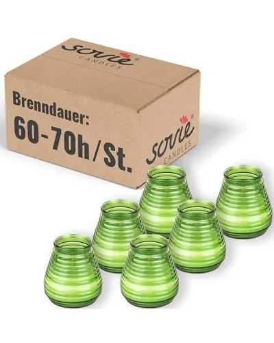 Sovie CANDLES Glaswindlicht Flairlight DUNKELGRÜN 6er Set – Edle Kerzen im Glas – ca. 60–70 Std Brenndauer – Stilvolle Deko & Ambiente