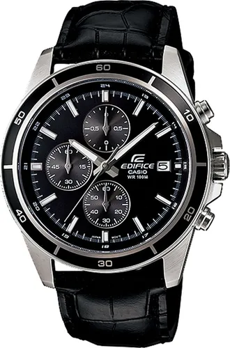 Casio Edifice Herrenuhr EFR-526L-1AVUEF - Eleganter Chronograph mit Lederband - Chronograph mit 100m Wasserdichtigkeit und kratzfestem Mineralglas, ideal für modebewusste Männer. Die Neobrite-Beschichtung sorgt für Sichtbarkeit im Dunkeln.