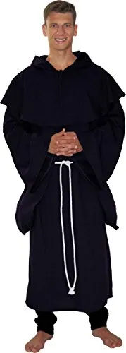 MAYLYNN 18109 - Kostüm Mittelalter Mönch Herren schwarz 3tlg - Kostüm-Outfits für Erwachsene: Mittelalterliches Mönchskostüm in Schwarz mit praktischen Taschen, ideal für Karneval, Halloween und Mittelalterfeste.