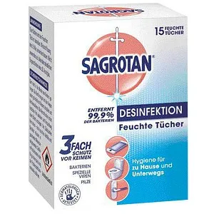 SAGROTAN Desinfektionstücher DESINFEKTION 1-lagig weiß, 15 Tücher