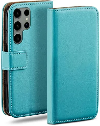 moex für Samsung Galaxy S24 Ultra Hülle mit Kartenfach, Handyhülle klappbar 360 Grad Schutzhülle, PU Leder Handytasche Samsung Galaxy S24 Ultra Klapphülle Flip Case, Türkis
