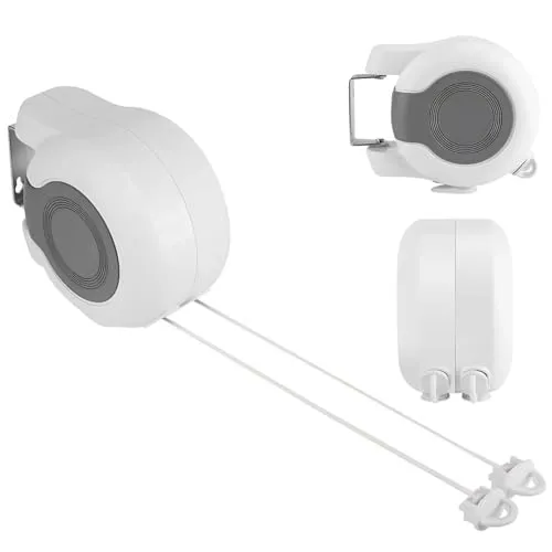 Wäscheleine Ausziehbar Wand Wäscheständer Einziehbarer für den Außenbereich 2 Fäden automatische Wäscheleine mit aufroller für Balkon Waschküche Wohnung 26 m (2 x 13 m)