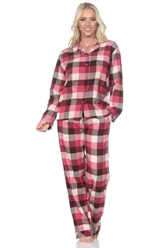 Normann Damen Flanell Schlafanzug lang mit Knopfleiste, Farbe: Beere, Größe: 36-38 - Kuschelig warmer Flanell-Schlafanzug für die kalte Jahreszeit. Ideal als Nachtwäsche oder bequeme Homewear. Klassischer Stil mit Hemdkragen und praktischen Taschen. Pflegeleicht und angenehm zu tragen.