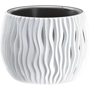 Prosperplast Sandy Bowl Übertopf, weiß, Ø 18 x 14 cm, aus Kunststoff, für innen und außen, mit Innentopf