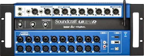Soundcraft Ui24R Digital Mixer & Recording System - Mischpult mit 24 Kanälen und Dualband-WLAN, ideal für Live-Events und Studioaufnahmen. Paralleles 22-Spur-Recording auf USB-Stick und Computer, hervorragender Sound durch Studer Preamps.