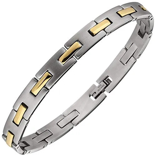 Edelstahl Bicolor Armreif 21cm - Eleganter Herren-Armband aus teilmattiertem Edelstahl, 21 cm lang und ideal für jeden Anlass.