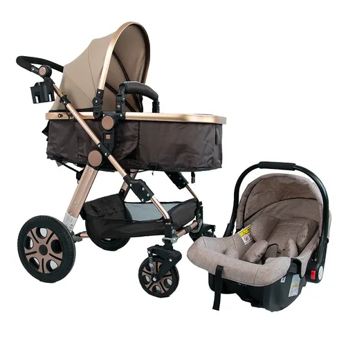 Kinderwagen | Klappbar | Abnehmbare Wiege | Gold/Braun/Beige