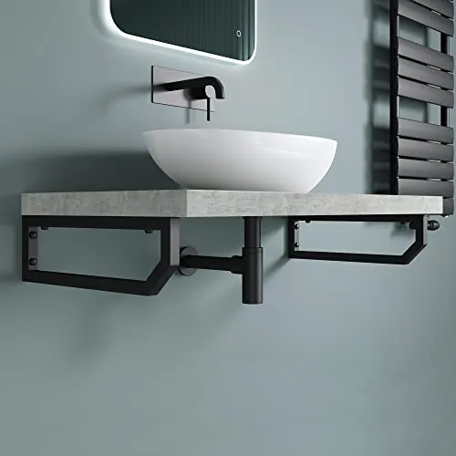 doporro Waschtischhalterung 48x2.5x15 cm - Robuste Regalträger aus rostfreiem Edelstahl in Schwarz, ideal für hohe Belastungen und einfache Montage. Perfekt für individuelle Regalgestaltungen.