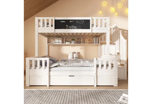 Odikalo Etagenbett Kinderbett Stockbett 90/140x200 cm Stauraum Schubladen Leiterschrank