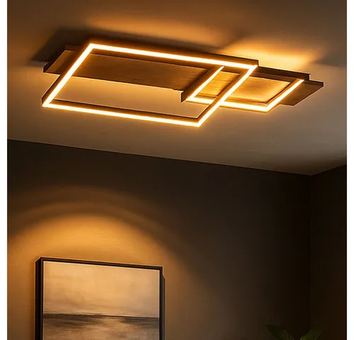Moderne Deckenlampe LED 24W, dimmbar - Lampen: Elegante Deckenleuchte mit Holz-Design, 3-Stufen Dimmer und Memory-Funktion für individuelles Licht. Ideal für Wohnzimmer, Schlafzimmer oder Flur.