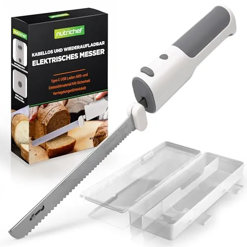 Nutrichef Elektrisches Küchenmesser – Akku-Messer mit Edelstahlklingen, USB-C
