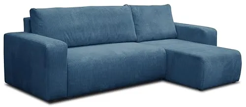 VENASI LUNA Ecksofa mit Schlaffunktion und Bettkasten - Ecksofa mit Schlaffunktion (125x200 cm) und praktischen Bettkasten für Stauraum. Ideal für kleine Räume, flexibel montierbare Ottomane und stilvolles Corddesign.