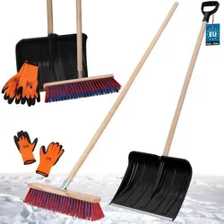 KOTARBAU® Set Schneeschaufel mit Holzstiel 131 cm Straßenbesen 43 cm + Handschuhe Schneeschieber Snow Shovel Schneeräumer Gartenbesen mit Stiel ...