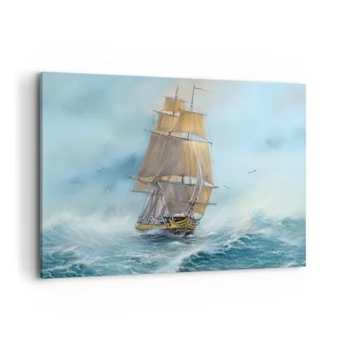 Wandbilder Dekoration Wohnzimmer Meer Schiff Nautisch Bilder auf Leinwand 120x80cm Leinwandbild Schlafzimmer Küche Deko Wand Kunstdruck Art Groß XXL Wanddeko Bild Wall Decor Canvas AA120x80-5541
