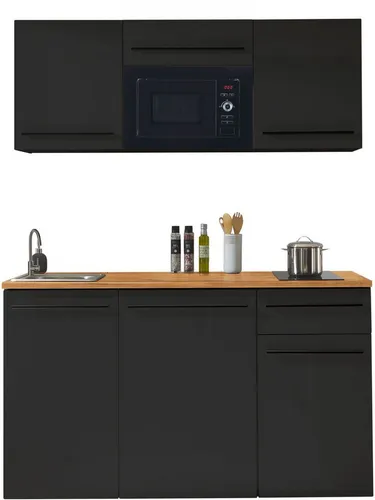 BEGA BBK Küchenzeile JAZZ SINGLE Z 160 BLACK EE - Moderne Küchenzeile mit integrierten E-Geräten, ideal für effizientes Kochen und stilvolles Design in jeder Küche.