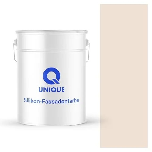 Q UNIQUE Fassadenfarbe Hellbeige 10L – Silikonharz-Außenfarbe, Wetterfest, Selbstreinigend, Hohe Deckkraft, UV-Beständig, Für WDVS, Beton & Mineralische Untergründe