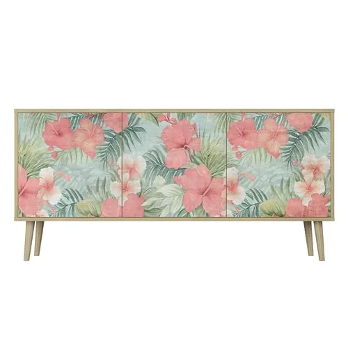 HEALANCY Komodenschrank - Kommode mit 3 Türen- Flurkommode- Schrank - Highboard - Kleiderschrank Möbel - Wohnzimmer Schlafzimmer Esszimmer Flur - Sideboard- Riva-Eiche