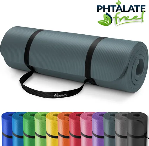 TRESKO Yogamatte Phthalatfrei - Rutschfeste Fitnessmatte mit Tragegurt - Sportmatte aus hochwertigem, phthalatfreiem NBR-Schaumstoff, gelenkschonend und ideal für Yoga, Pilates und Fitnessübungen. Inkl. praktischem Tragegurt für einfachen Transport.