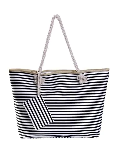 DonDon XXL Strandtasche mit Reißverschluss - Praktische Shopper Tasche für Damen - Damen-Shopper mit 100% Baumwolle innen und 100% Polyester außen. Ideal als Badetasche für Strand und Meer, mit viel Stauraum und zusätzlicher kleiner Tasche für Kleinteile.
