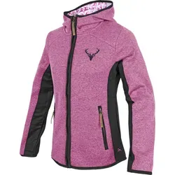 OS Trachten Damen Hooded Strickfleece Jacke in Himbeere, Größe 38 - Funktionsjacke mit tailliertem Schnitt, Kapuze und kuscheliger Innenseite – ideal für Outdoor und Freizeitaktivitäten.