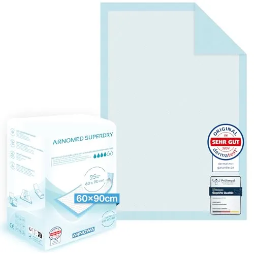 150x ARNOMED Einweg Inkontinenzunterlagen 60x90cm - Einweg-Bettunterlagen mit 5-lagigem Komfort und absorbierendem Kern, der bis zu 850ml Flüssigkeit aufnimmt. Ideal für Pflege, Baby Wickelungen und als Welpenunterlage.