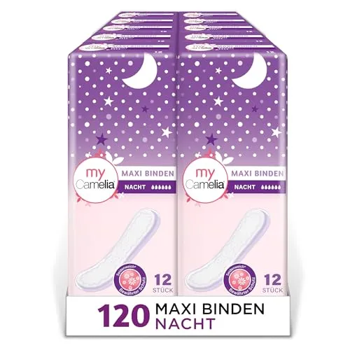 Camelia Maxi Binden Nacht Damenbinden - Binden & Tampons, idealer Schutz für die Nacht mit hoher Saugfähigkeit und weicher Oberfläche für maximalen Komfort.