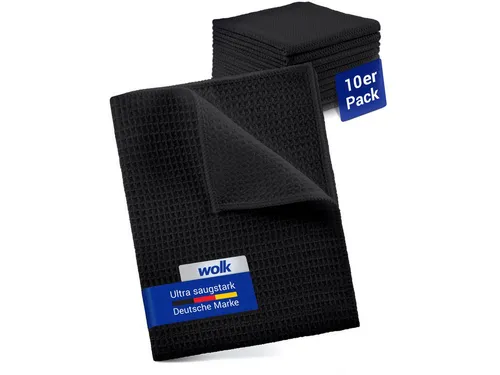 wolk Mikrofasertuch mit Waffelstruktur in schwarz - Reinigungstuch (Polyester, 38x38 cm, 10er-Set, hygienisch auf 90° waschbar)