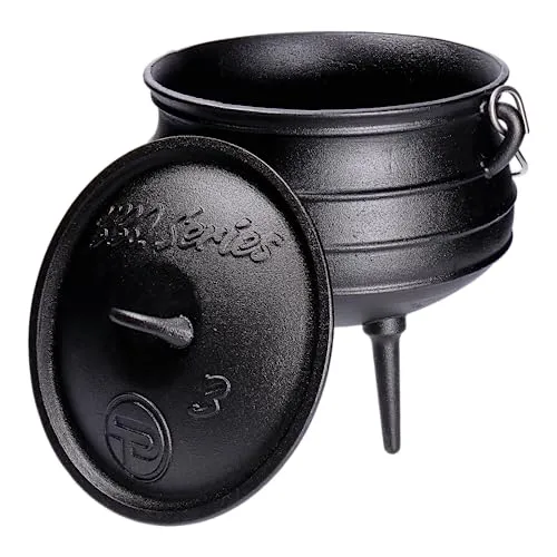 TP BBQ Potjie-Kessel, Südafrikanischer Feuer-Topf aus Gusseisen, Dutch-Oven mit Deckel und Füßen, Dreibein-Kochtopf zum Schmoren, Kochen, als Camping-Zubehör für Outdoor-Cooking, ca. 8 Liter (Pot 3)