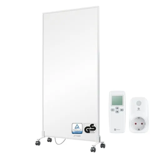 BR Bringer Infrarotheizung Standgerät 1200 Watt - Energiesparend und mobil - Elektroheizkörper mit CarbonCrystal Heizelement für schnelle Wärmeverteilung, ideal für Asthmatiker. Flexibel nutzbar als Standgerät mit Rollen und Smart Thermostat.
