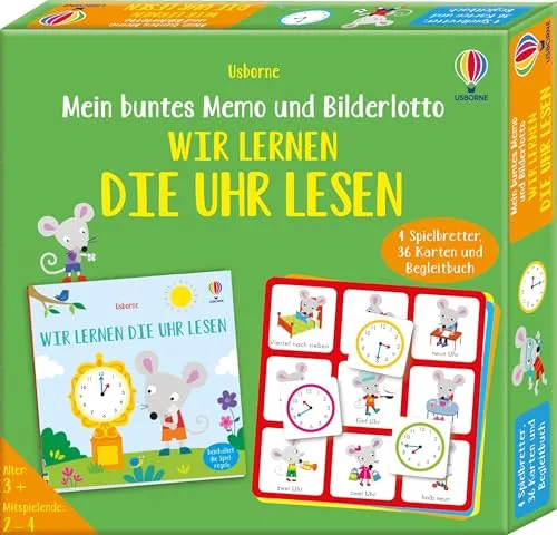 Mein buntes Memo und Bilderlotto: Wir lernen die Uhr lesen: Set aus 4 Spielbrettern, 36 Karten und Begleitbuch – für Kinder ab 4 Jahren