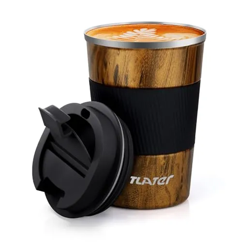 Tlater Kaffeebecher to Go, 13oz/380ml Thermobecher Kaffee to Go mit Deckel - Coffee Becher - Doppelwandiger Vakuum-Edelstahl Kaffeebecher Thermo für Heiß- und Kaltgetränke, Kaffeewasser und Tee