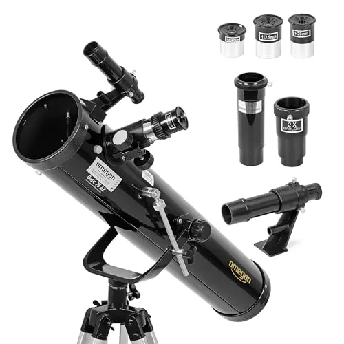 Omegon Teleskop N 76/700 AZ-1 | Einsteigerfreundliches Spiegelteleskop - Teleskop für Einsteiger, ideal für Mond- und Planetenbeobachtungen. Kompakt und leicht, perfekt für Garten oder unterwegs. Inklusive umfangreichem Zubehör für optimale Nutzung.