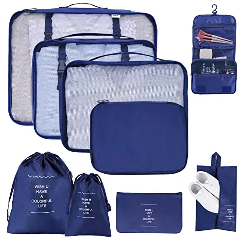 TAMOWA Koffer Organizer Set, Packwürfel Set 9-teilige, Packing Cubes für Koffer Urlaub und Reisen, Kofferorganizer, Reise Kleidertaschen für Kleidung Schuhe Unterwäsche Kosmetik, Dunkelblau