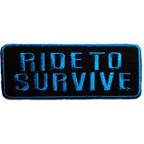 Aufnäher / Bügelbild - Ride To Survive Biker - blau - 9,5 x 3,8 cm