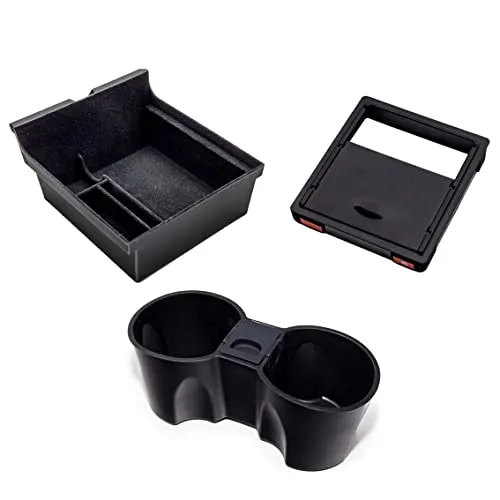 Tesvolution® Cockpit Zubehör Set Bundle für Tesla Model 3 + Model Y 2021 + 2022 + 2023 + 2024 Mittelkonsole - Organizer Aufbewahrungsbox - Zubehör