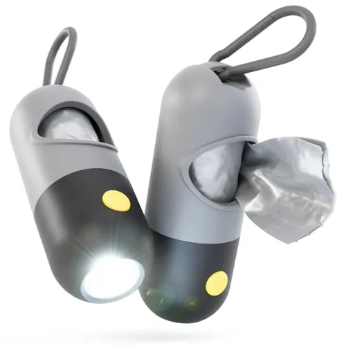 greate 2x Kotbeutelspender für Hunde mit Taschenlampe & Karabinerhaken - Kotbeutelspender für Hundeleine - Hundekotbeutelspender mit Licht inkl. 30 Kotbeutel - Hundekotbeutel Halter, Kotbeutelhalter