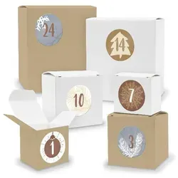 Adventskalender zum Füllen 24x Quader Würfel gemischt WEISS / BRAUN  (V03 Z15) - Braun